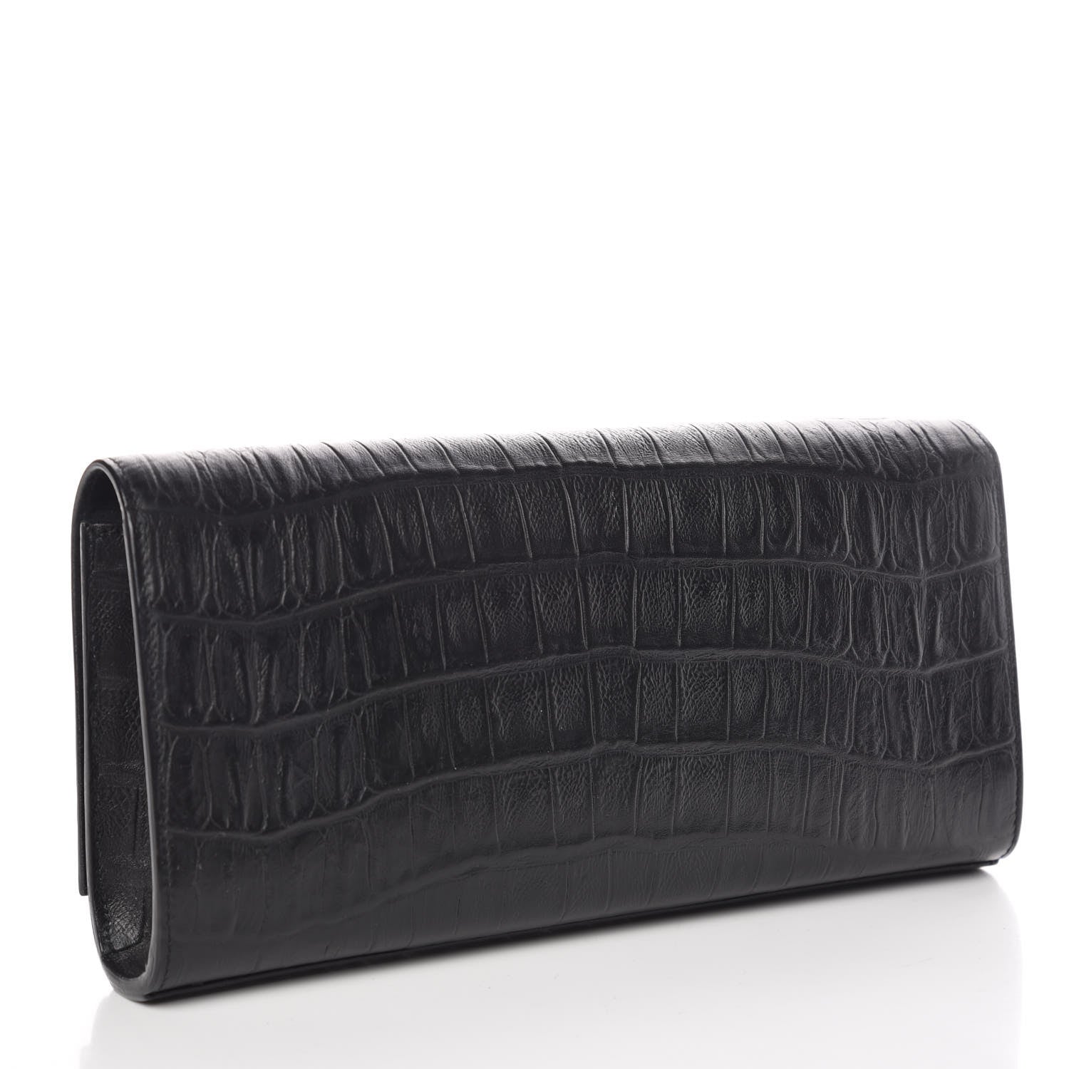 Saint Laurent Calfskin Crocodile Embossed Classic Monogram Cassandre Clutch Black 3 of 9