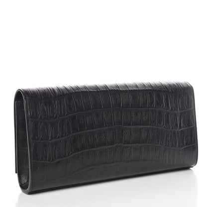 Saint Laurent Calfskin Crocodile Embossed Classic Monogram Cassandre Clutch Black 3 of 9