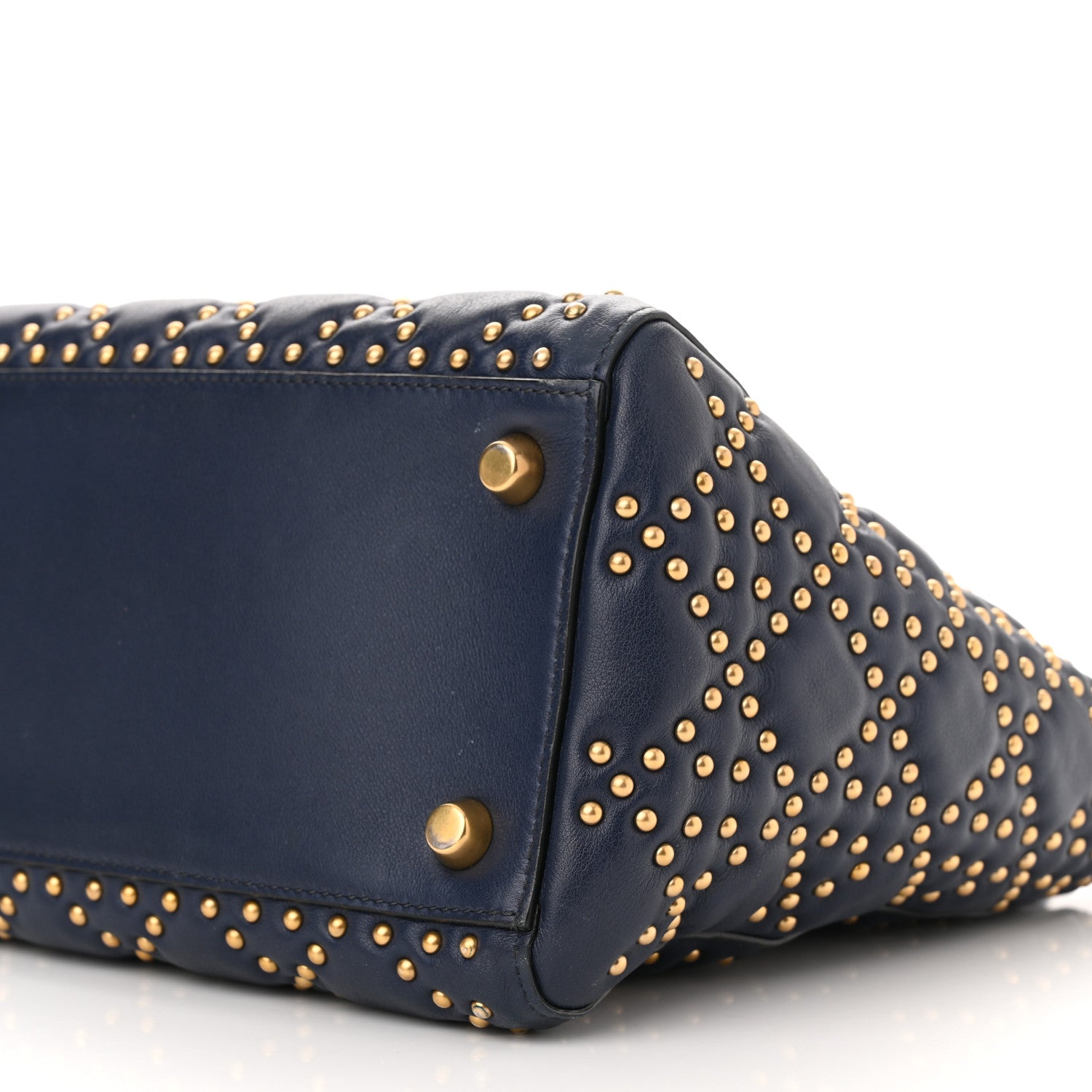 Christian Dior Calfskin Cannage Studded Medium Supple Lady Dior Navy 10 of 18