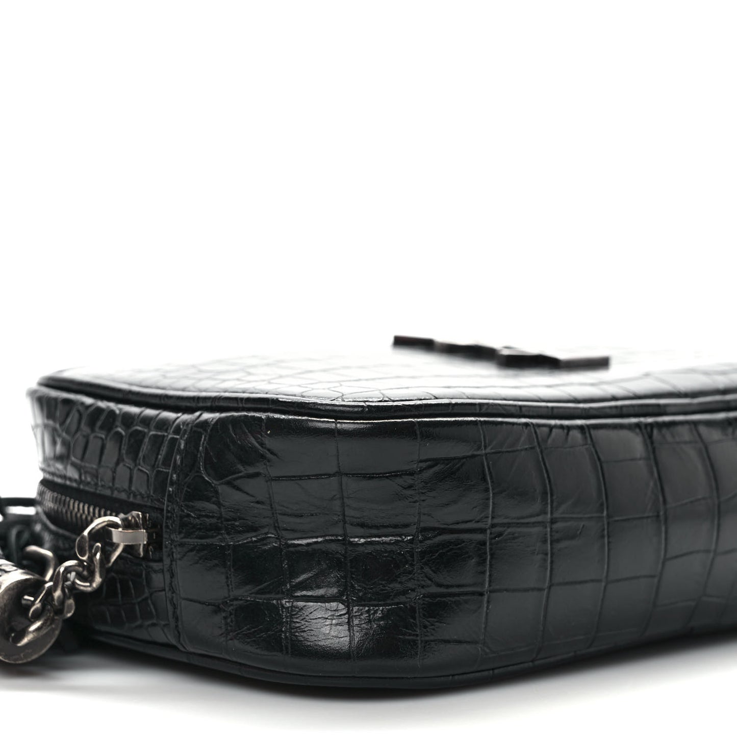 Calfskin Crocodile Embossed Monogram Mini Lou Camera Bag Black