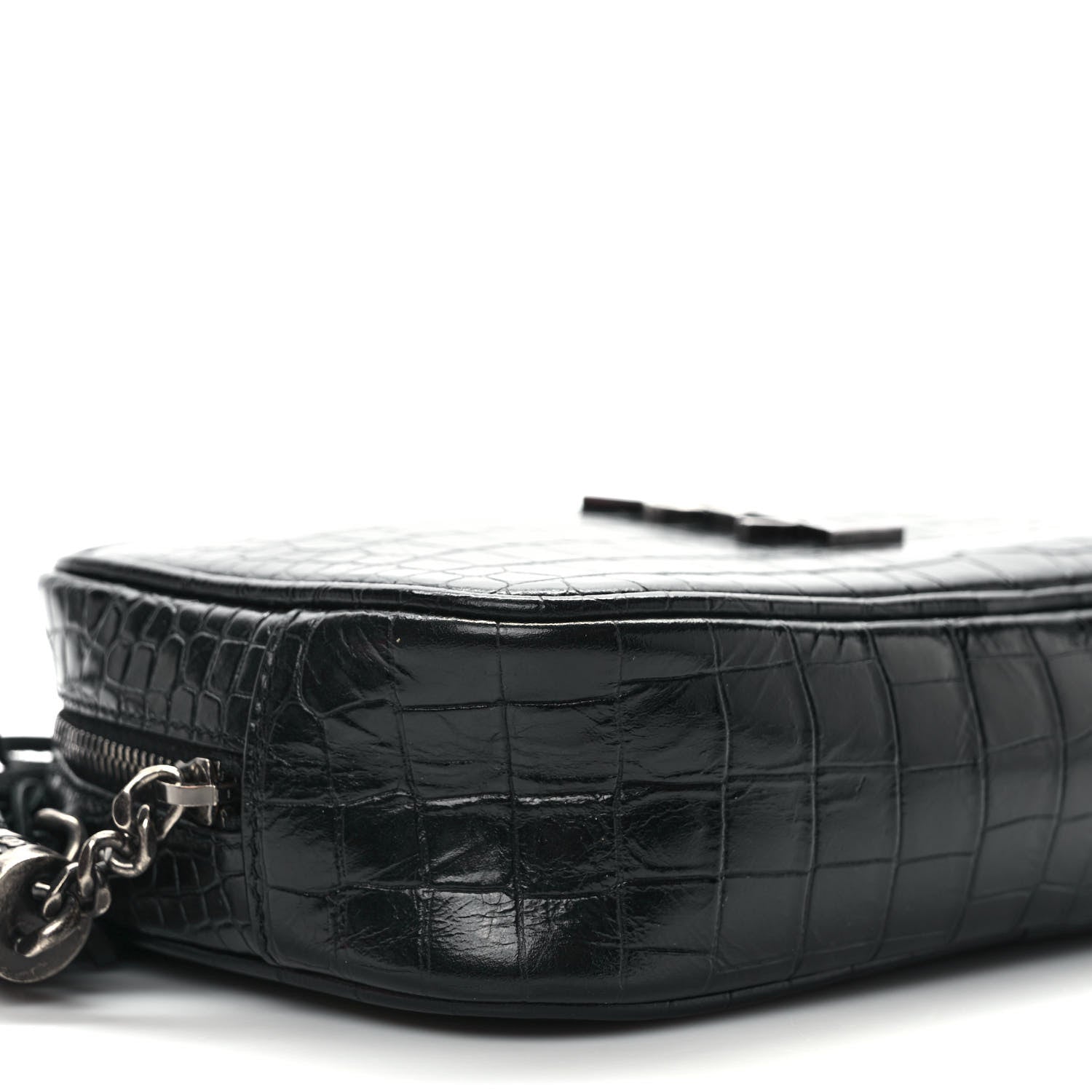 Saint Laurent Calfskin Crocodile Embossed Monogram Mini Lou Camera Bag Black 7 of 8