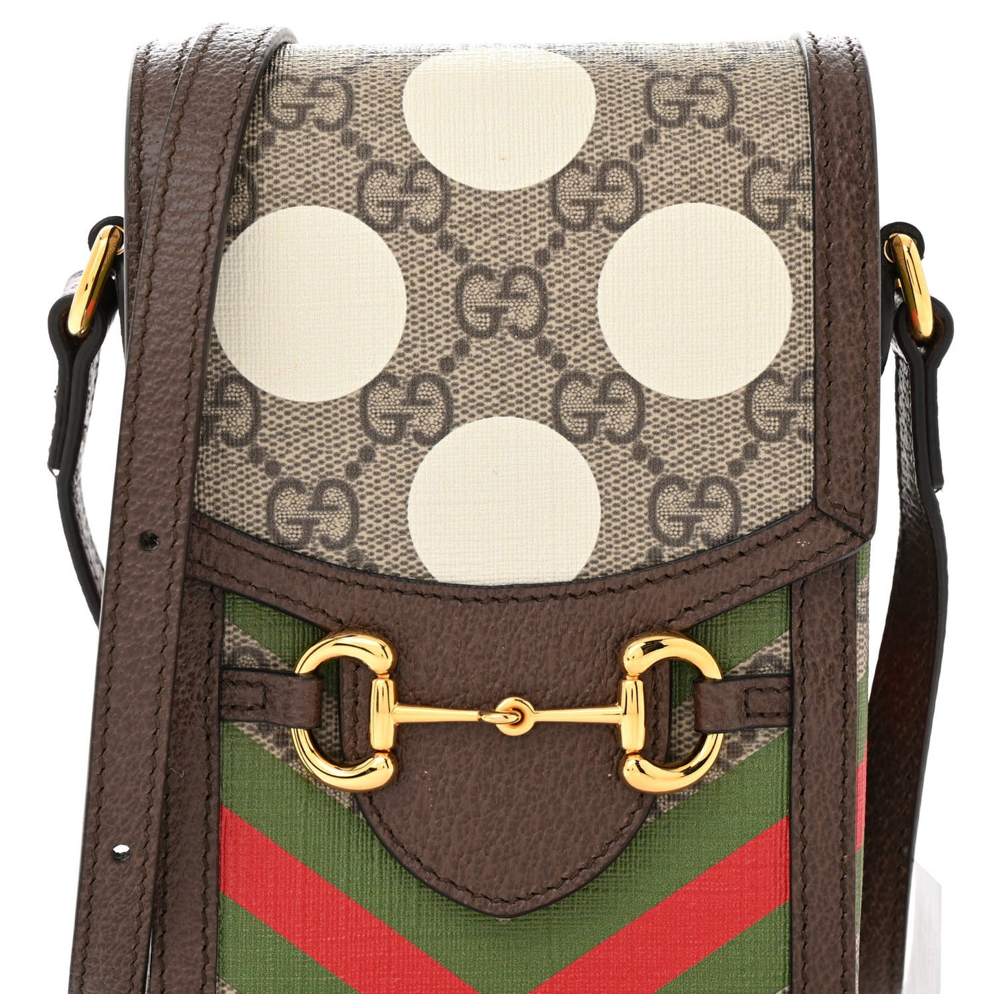 GG Supreme Monogram Textured Dollar Calfskin Geometric Print Mini Horsebit 1955 Crossbody Bag Beige Multicolor New Acero