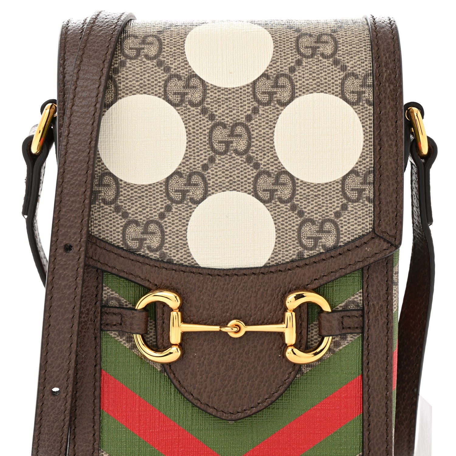 Gucci GG Supreme Monogram Textured Dollar Calfskin Geometric Print Mini Horsebit 1955 Crossbody Bag Beige Multicolor New Acero 8 of 10