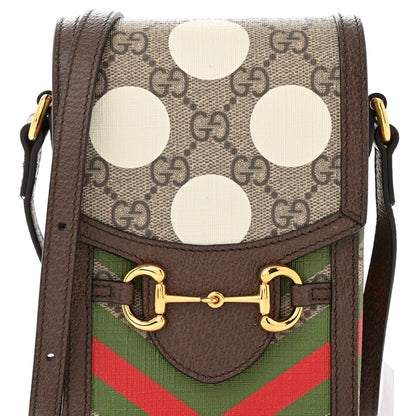 Gucci GG Supreme Monogram Textured Dollar Calfskin Geometric Print Mini Horsebit 1955 Crossbody Bag Beige Multicolor New Acero 8 of 10