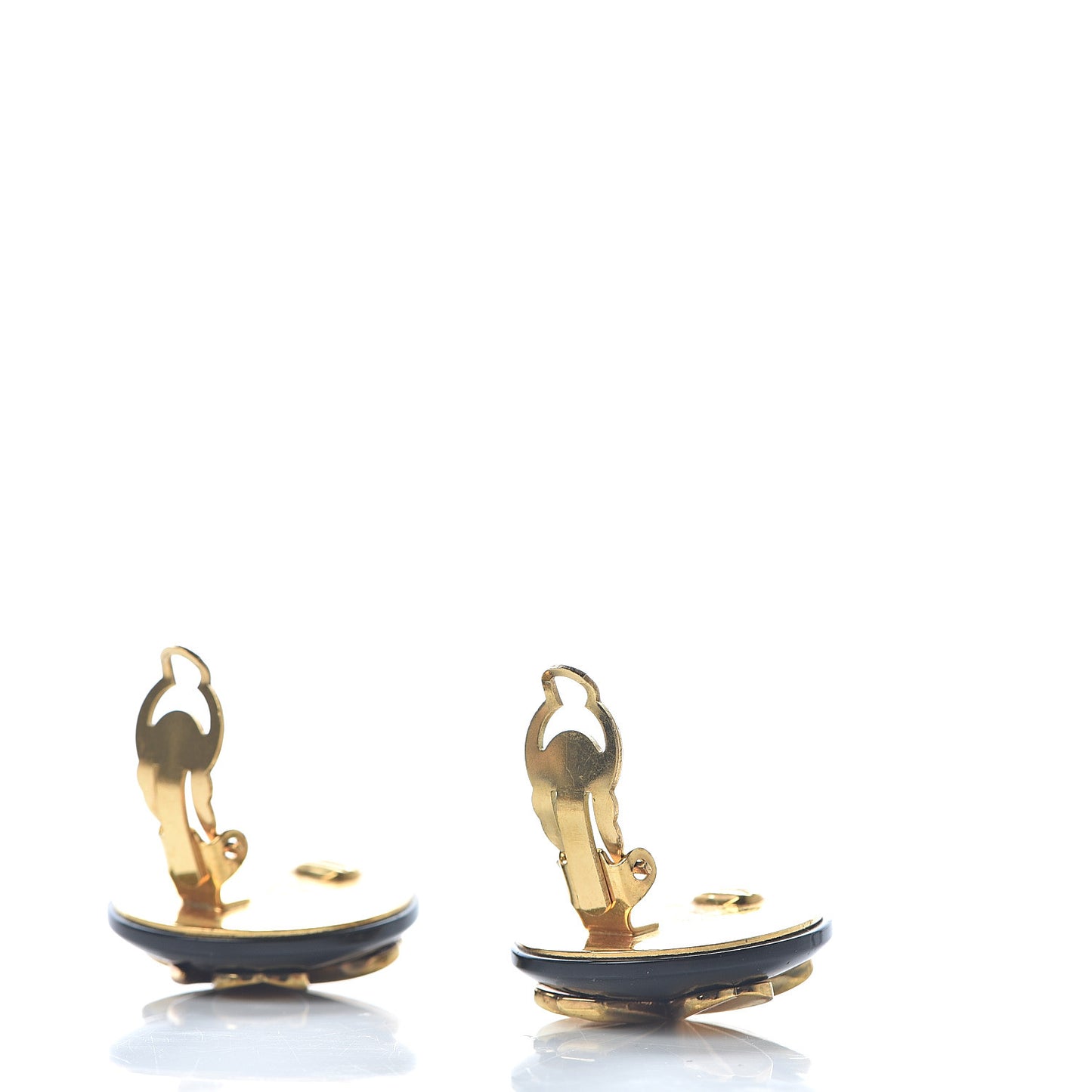 Resin CC Clover Clip On Earrings Black Gold