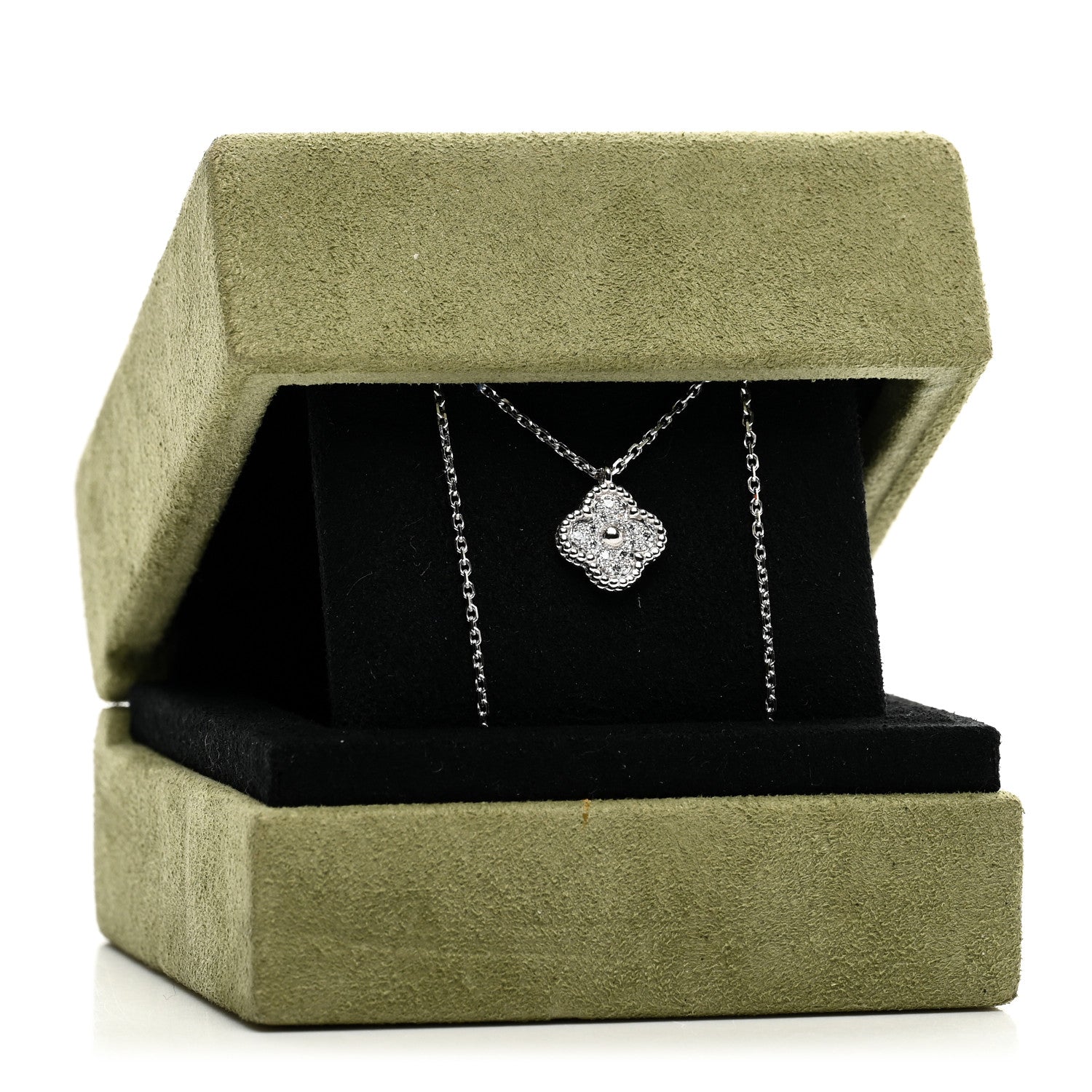 Van Cleef & Arpels 18K White Gold Diamond Sweet Alhambra Pendant Necklace 5 of 5