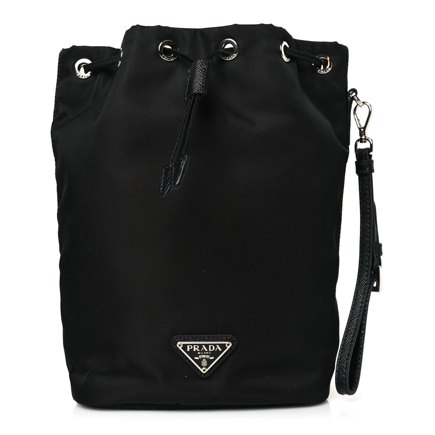 Prada Saffiano Tessuto Nylon Vela Bucket Wristlet Black 1 of 8