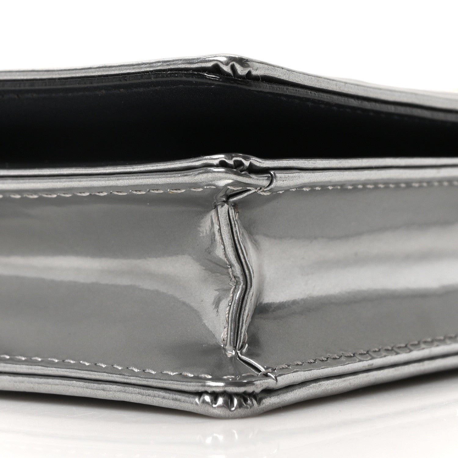 Christian Dior Metallic Patent Micro-Cannage Diorama Wallet on Chain Pouch Silver 8 of 9