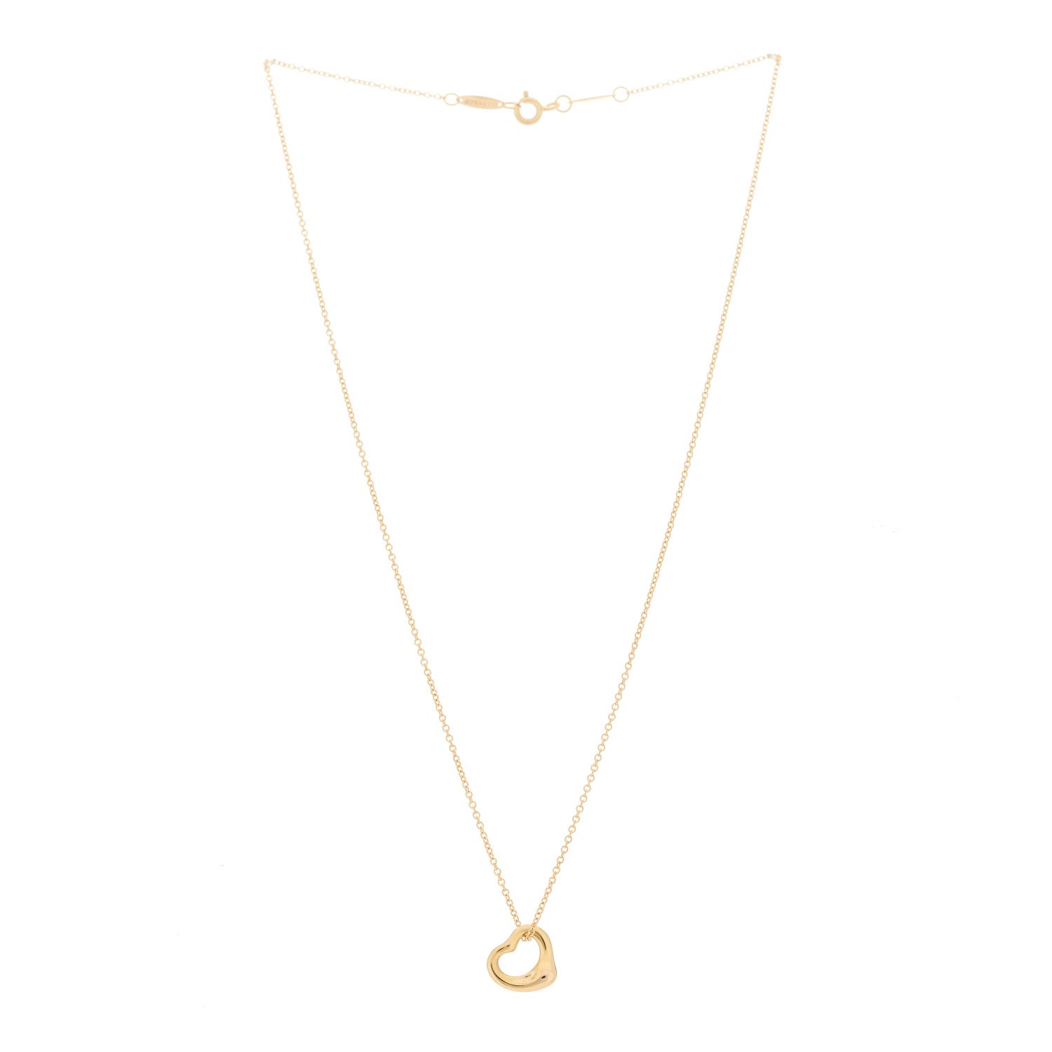 Tiffany 18K Yellow Gold 11mm Elsa Peretti Open Heart Pendant Necklace 3 of 8