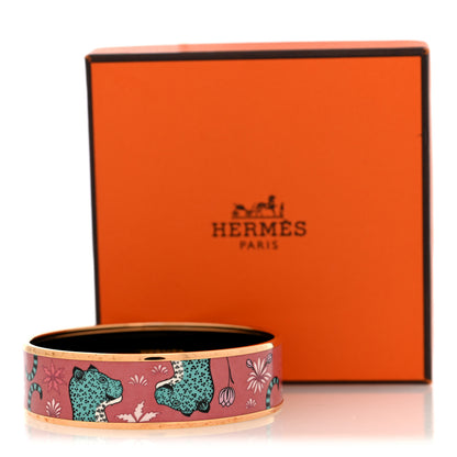 Hermes Enamel Printed Wide Les Leopards Bracelet 65 Rose Couture 6 of 6