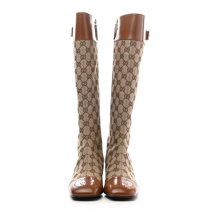 Gucci Monogram Cordovan Lux GG Knee High Boots 37.5 Beige Cuir 2 of 9
