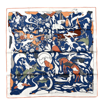 Hermes Silk Mille Et Un Lapins Scarf 90 White Marine Kaki 1 of 5