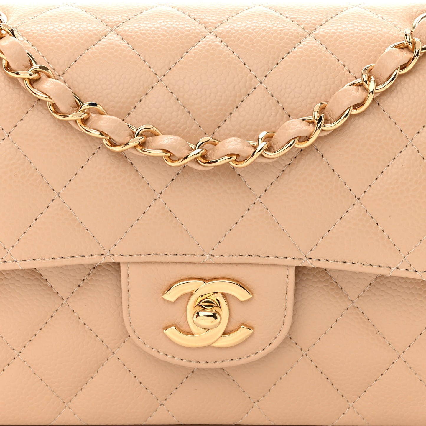 Caviar Quilted Small Double Flap Beige