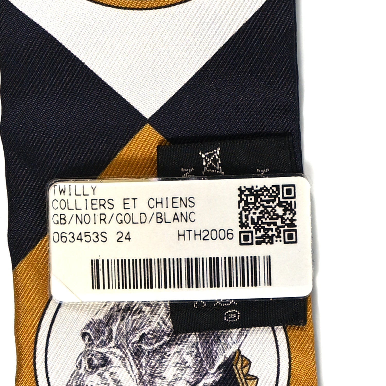 Hermes Silk Colliers Et Chiens Twilly Black Gold White 3 of 4