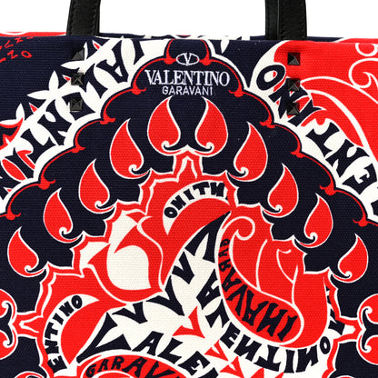 Valentino Garavani Canvas Logo Paisley Print Rockstud Tote Black Multicolor 7 of 9