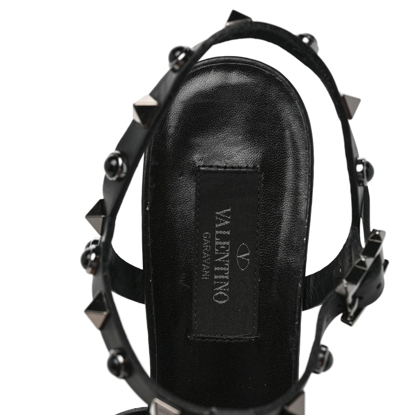 Calfskin Onyx Rockstud Rolling 60mm Caged Sandals 38 Black