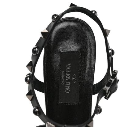 Valentino Garavani Calfskin Onyx Rockstud Rolling 60mm Caged Sandals 38 Black 7 of 7