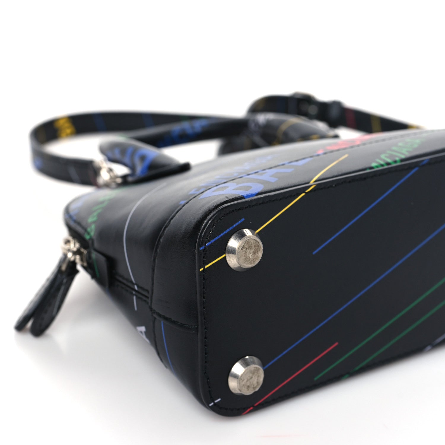 Balenciaga Calfskin Logo Print XXS Ville Top Handle Bag Black Multicolor 7 of 8