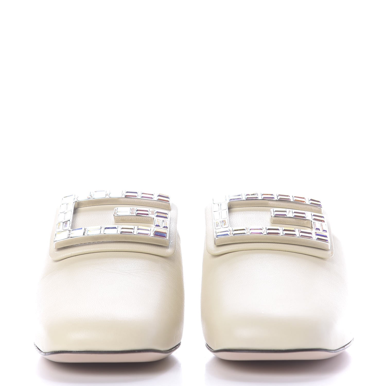 Gucci Malaga Kid Crystal Square G Madelyn Mules 38 Vintage White 2 of 12
