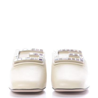 Gucci Malaga Kid Crystal Square G Madelyn Mules 38 Vintage White 2 of 12