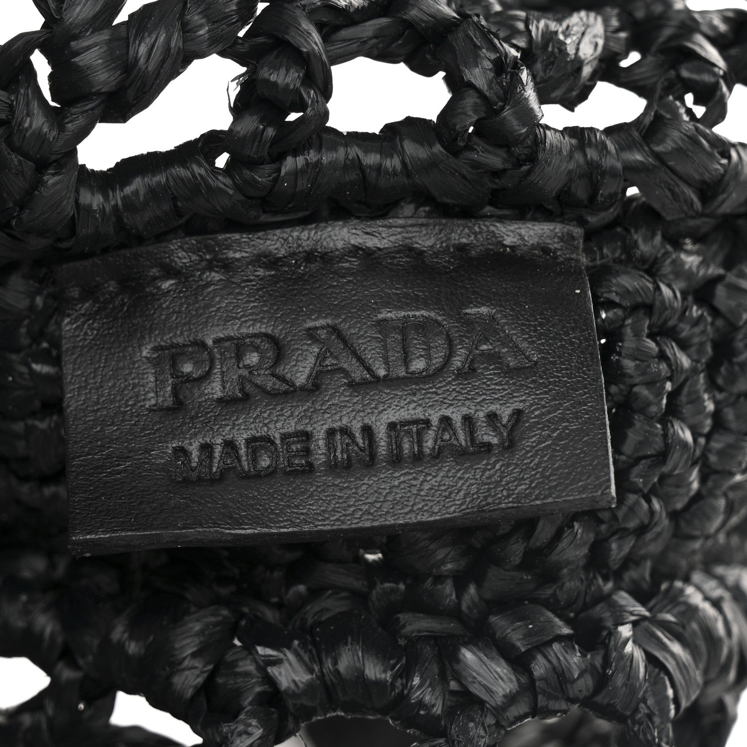 Prada Yarn Raffia Effect Crochet Logo Embroidered Tote Bag Black 6 of 9