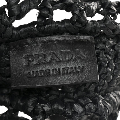 Prada Yarn Raffia Effect Crochet Logo Embroidered Tote Bag Black 6 of 9