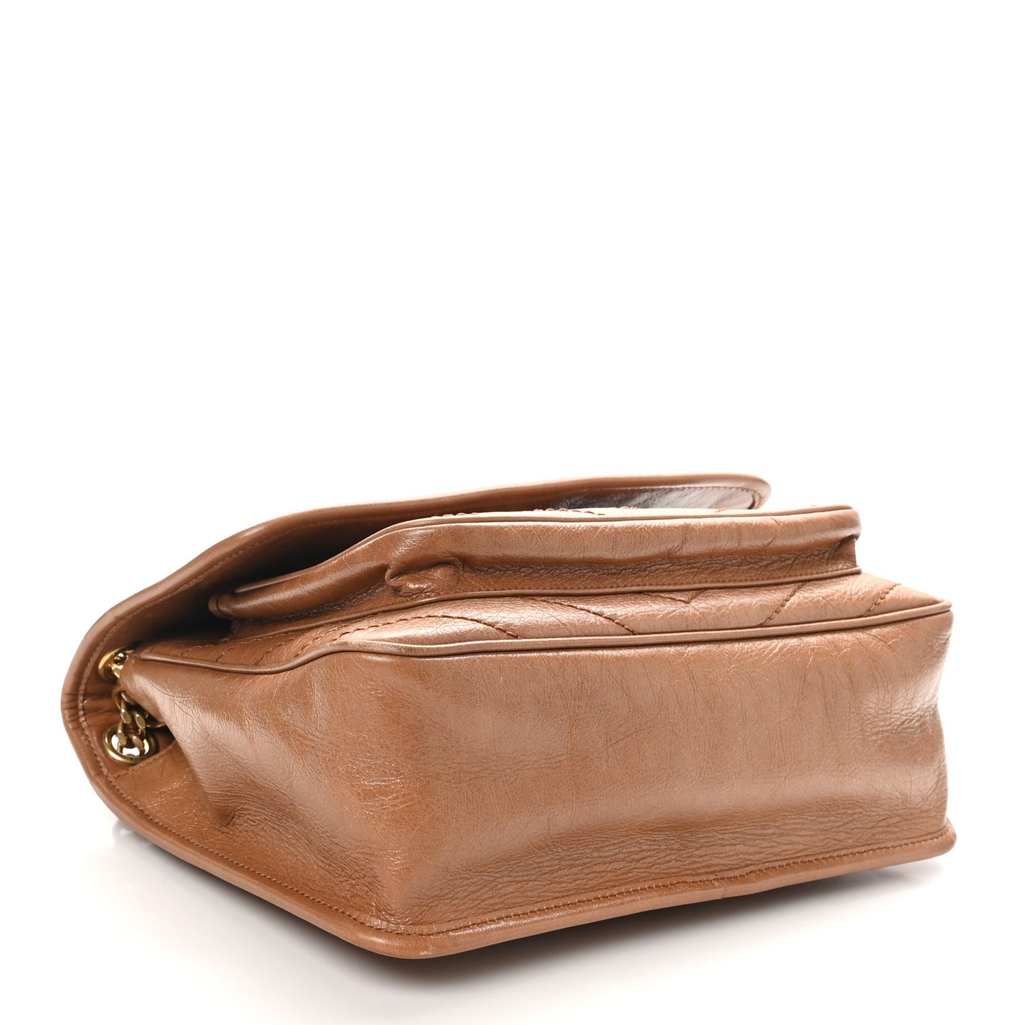 Crinkled Calfskin Matelasse Monogram Medium Niki Chain Satchel Caramel