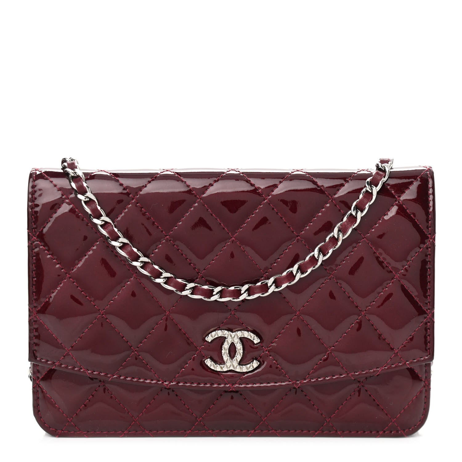 Chanel Patent Quilted Brilliant Wallet On Chain WOC Red 1 of 12