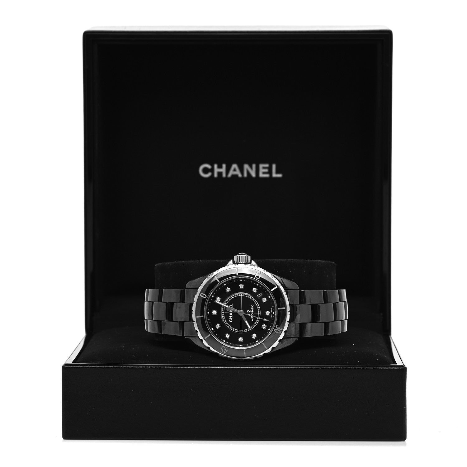 Chanel Stainless Steel Ceramic Diamond 38mm J12 Automatic Watch Black 5 of 5