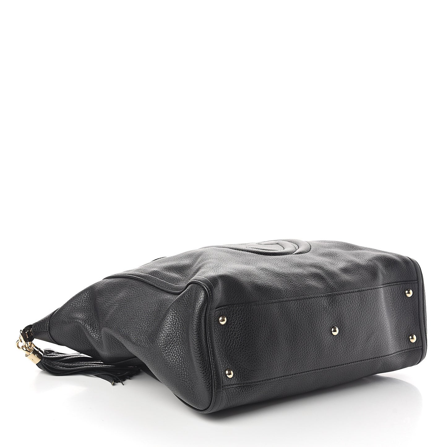 Pebbled Calfskin Large Soho Top Handle Bag Black