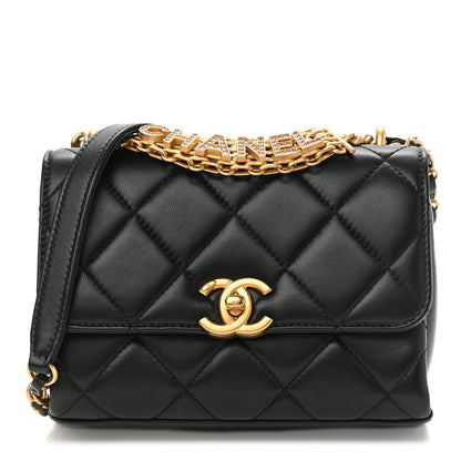 Chanel Lambskin Quilted Mini CC Crystal Logo Chain Flap Black 1 of 13