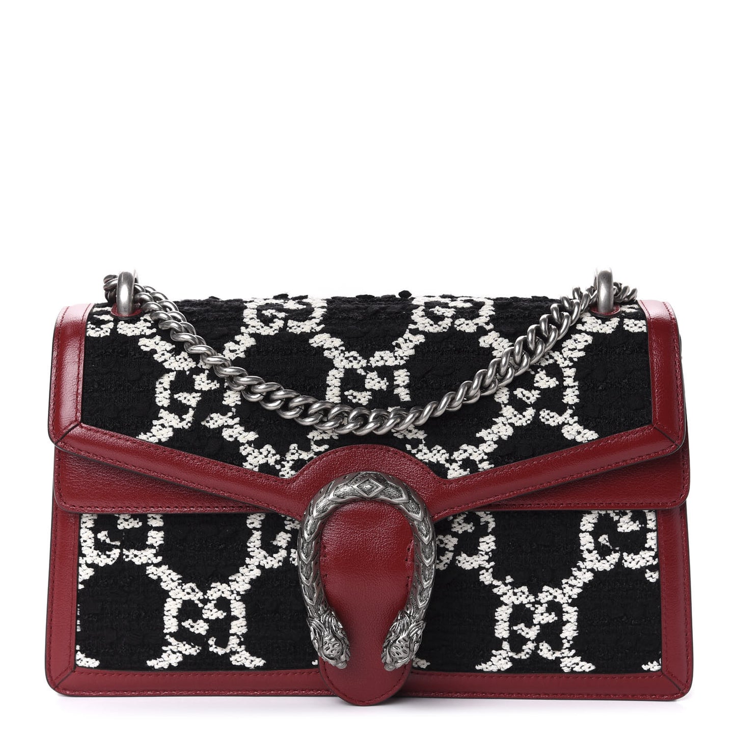 Tweed GG Monogram Small Dionysus Shoulder Bag Black White Romantic Cherry