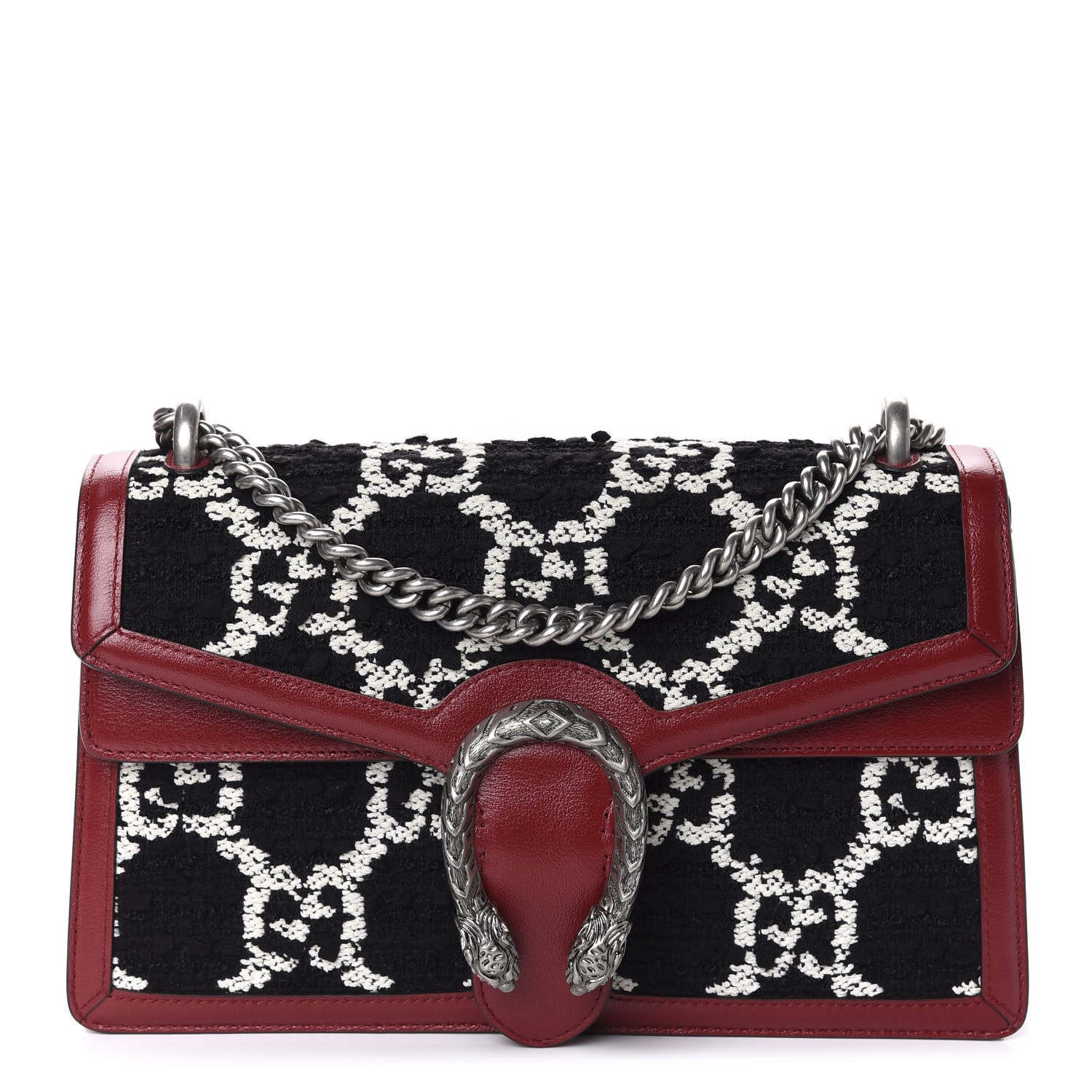 Gucci Tweed GG Monogram Small Dionysus Shoulder Bag Black White Romantic Cherry 1 of 10