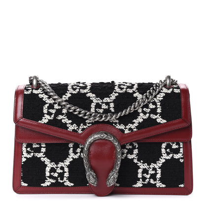 Gucci Tweed GG Monogram Small Dionysus Shoulder Bag Black White Romantic Cherry 1 of 10