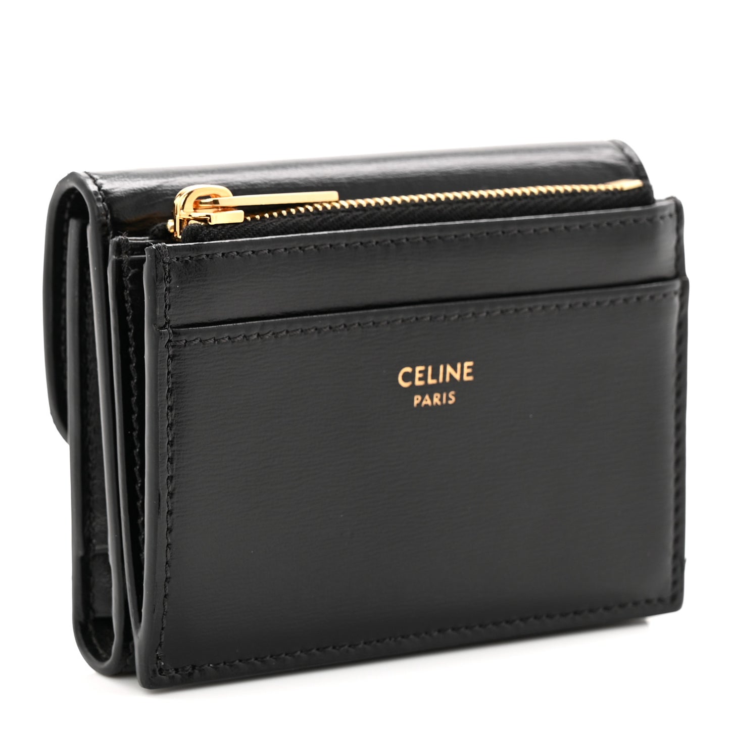 Calfskin Compact Triomphe Wallet With Coin Purse Black
