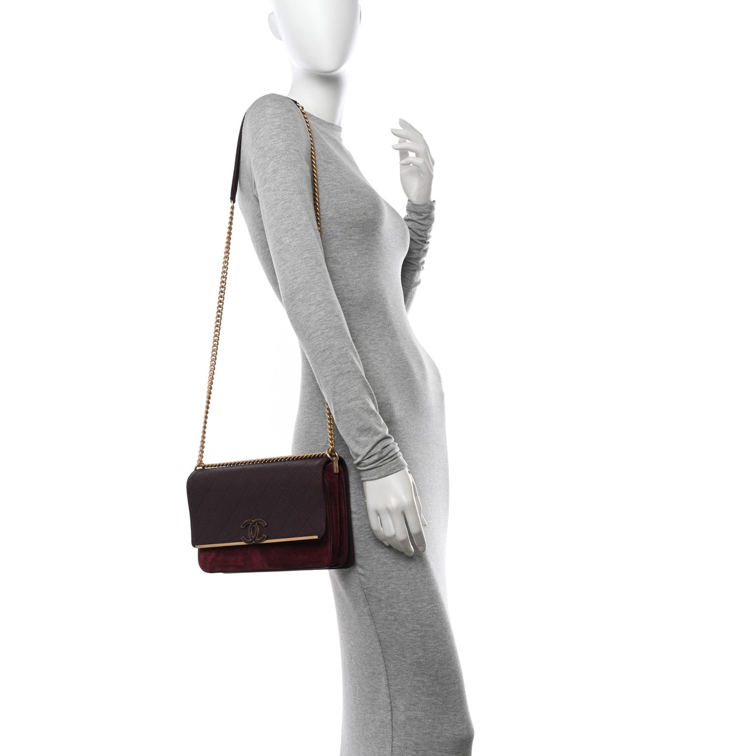 Chanel Caviar Suede Stitched Lady Coco Flap Burgundy 2 of 12