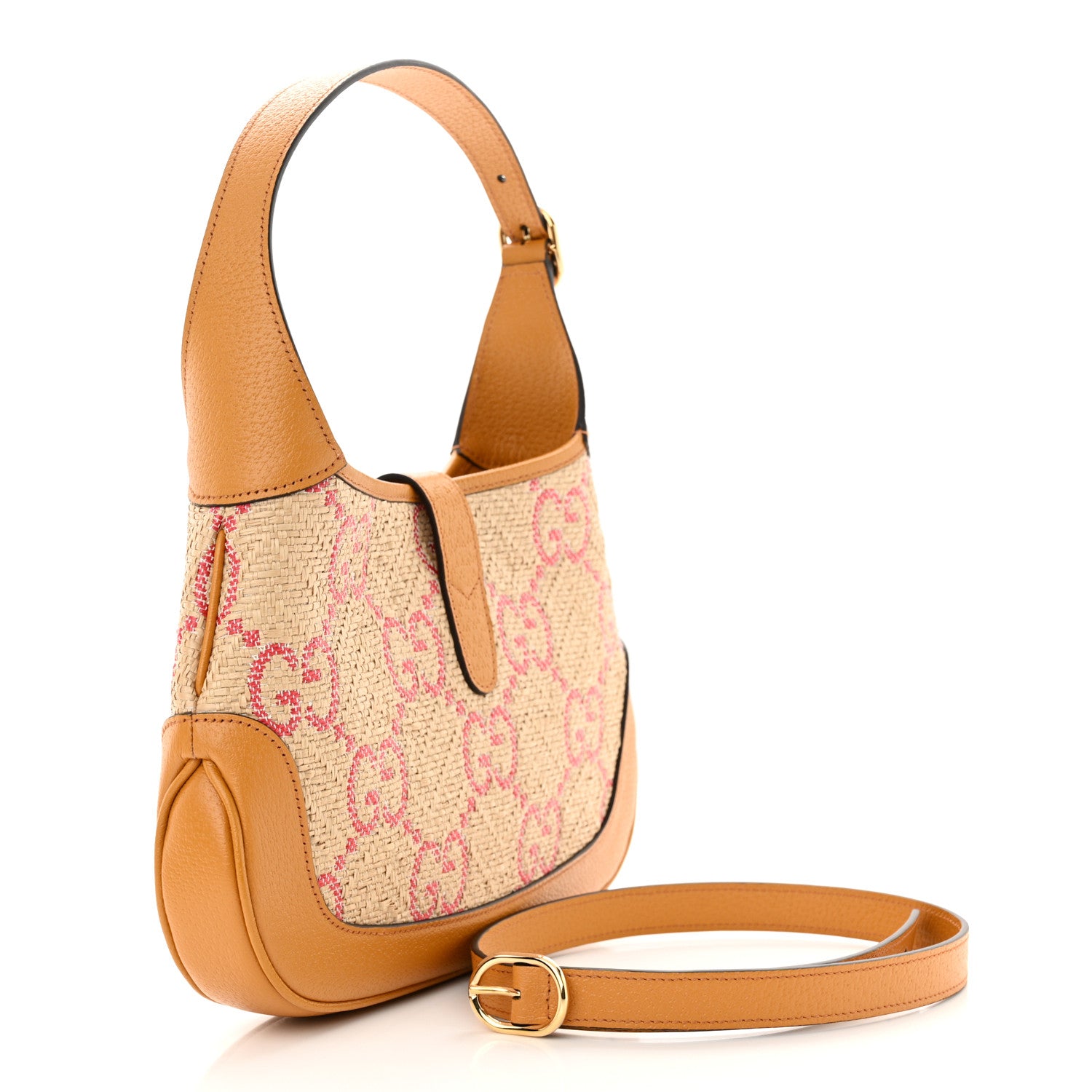 Gucci Raffia Textured Dollar Calfskin GG Monogram Small Jackie 1961 Hobo Natural Bright Hibiscus Sun Oil 3 of 12