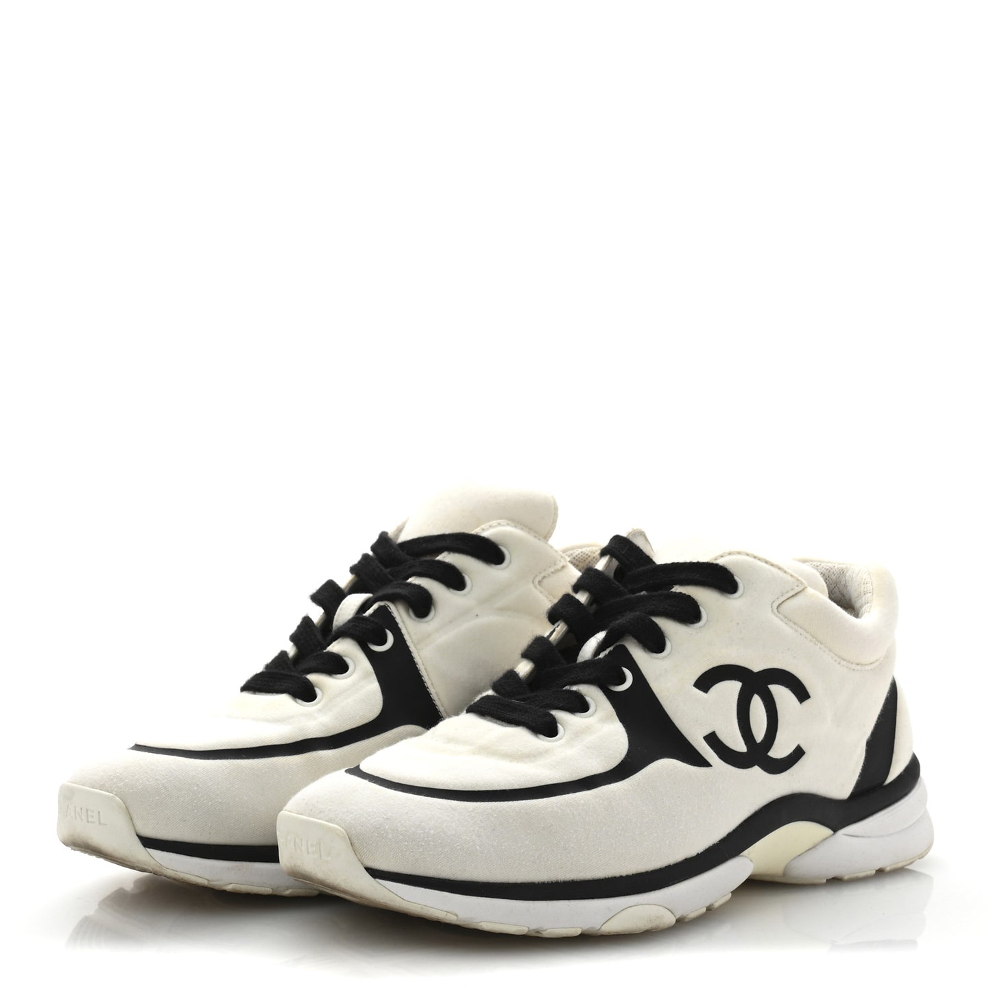 Nylon Suede Calfskin Womens CC Sneakers 39.5 White Black