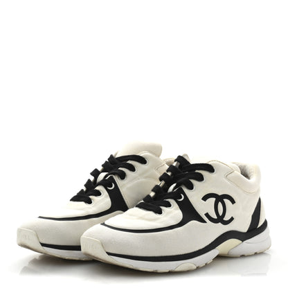 Chanel Nylon Suede Calfskin Womens CC Sneakers 39.5 White Black 4 of 9