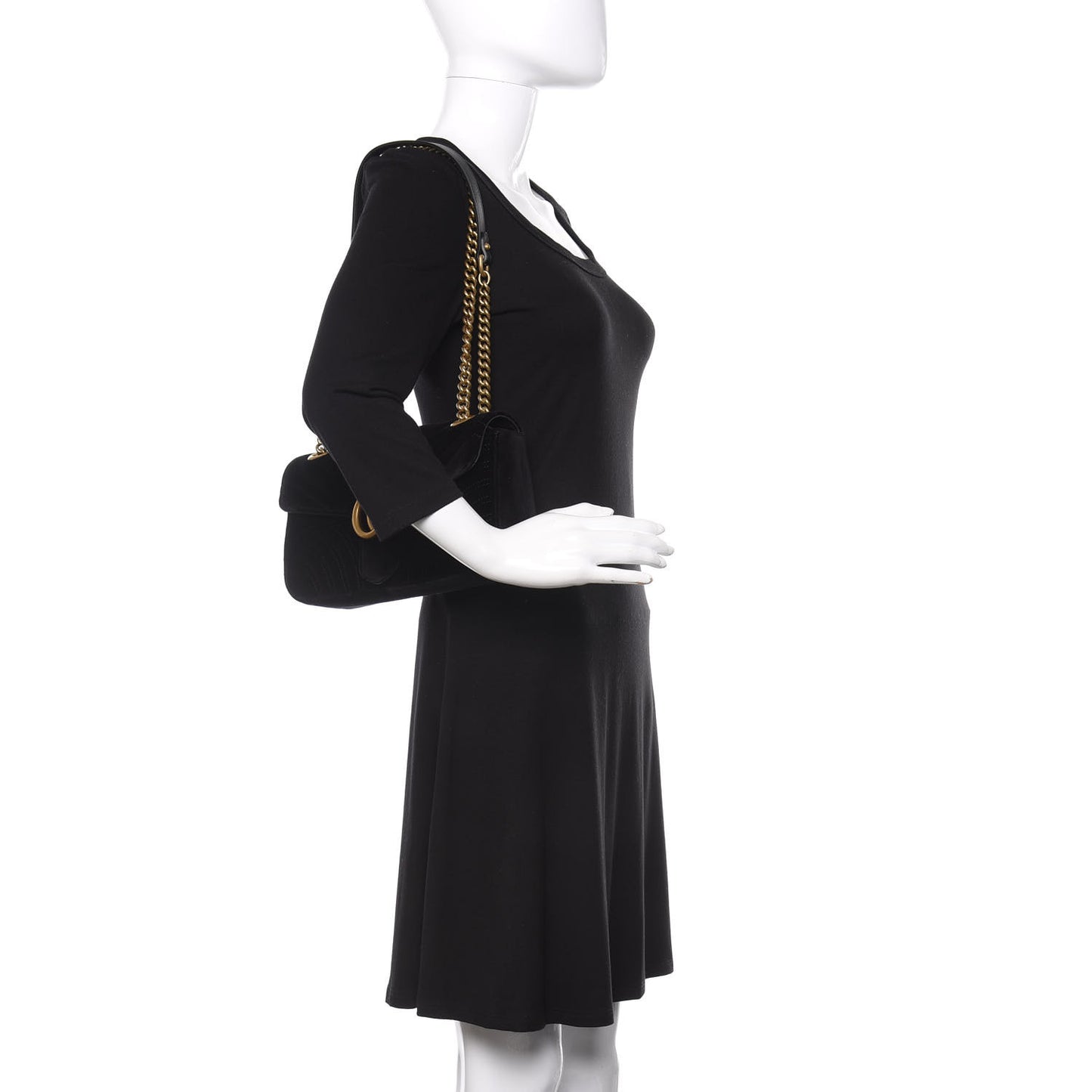 Velvet Matelasse Small GG Marmont Shoulder Bag Black