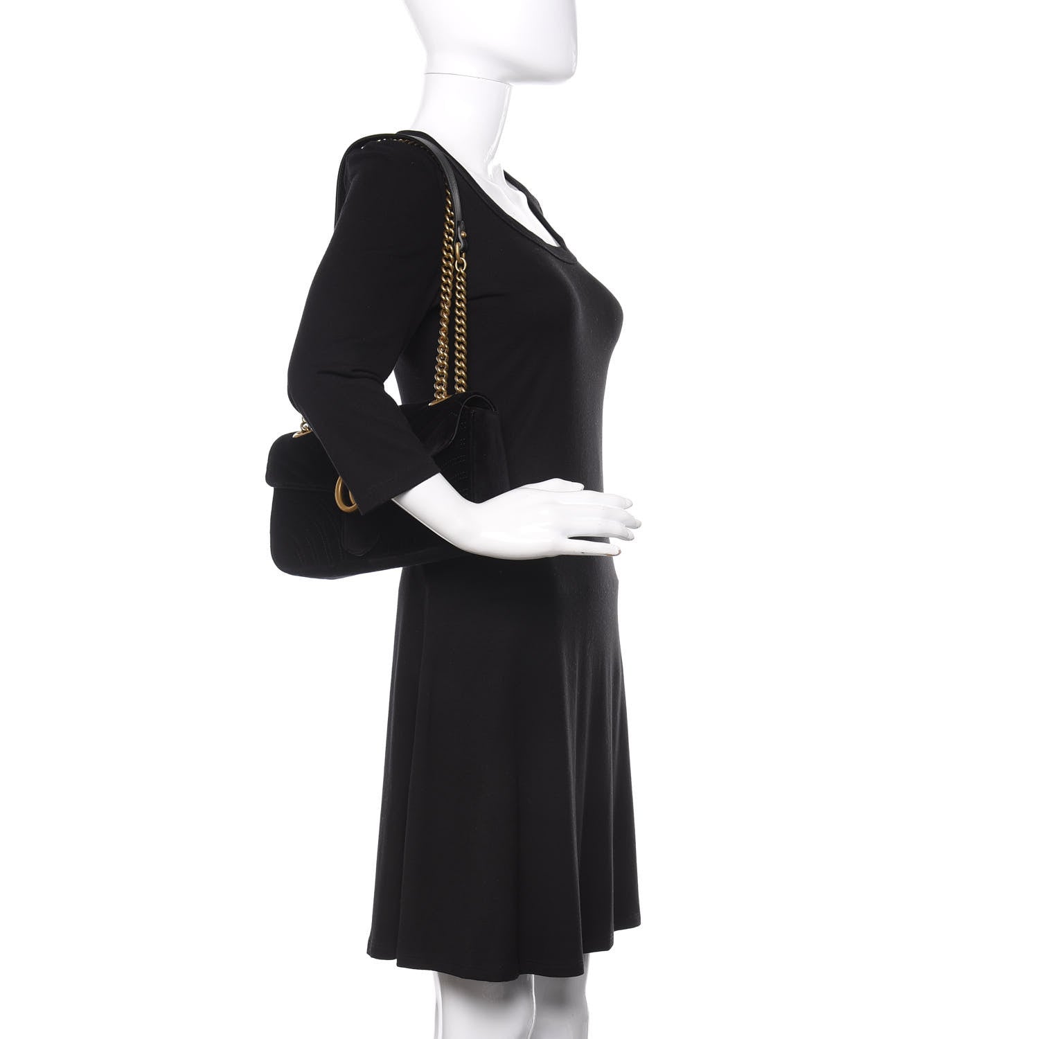 Gucci Velvet Matelasse Small GG Marmont Shoulder Bag Black 2 of 11