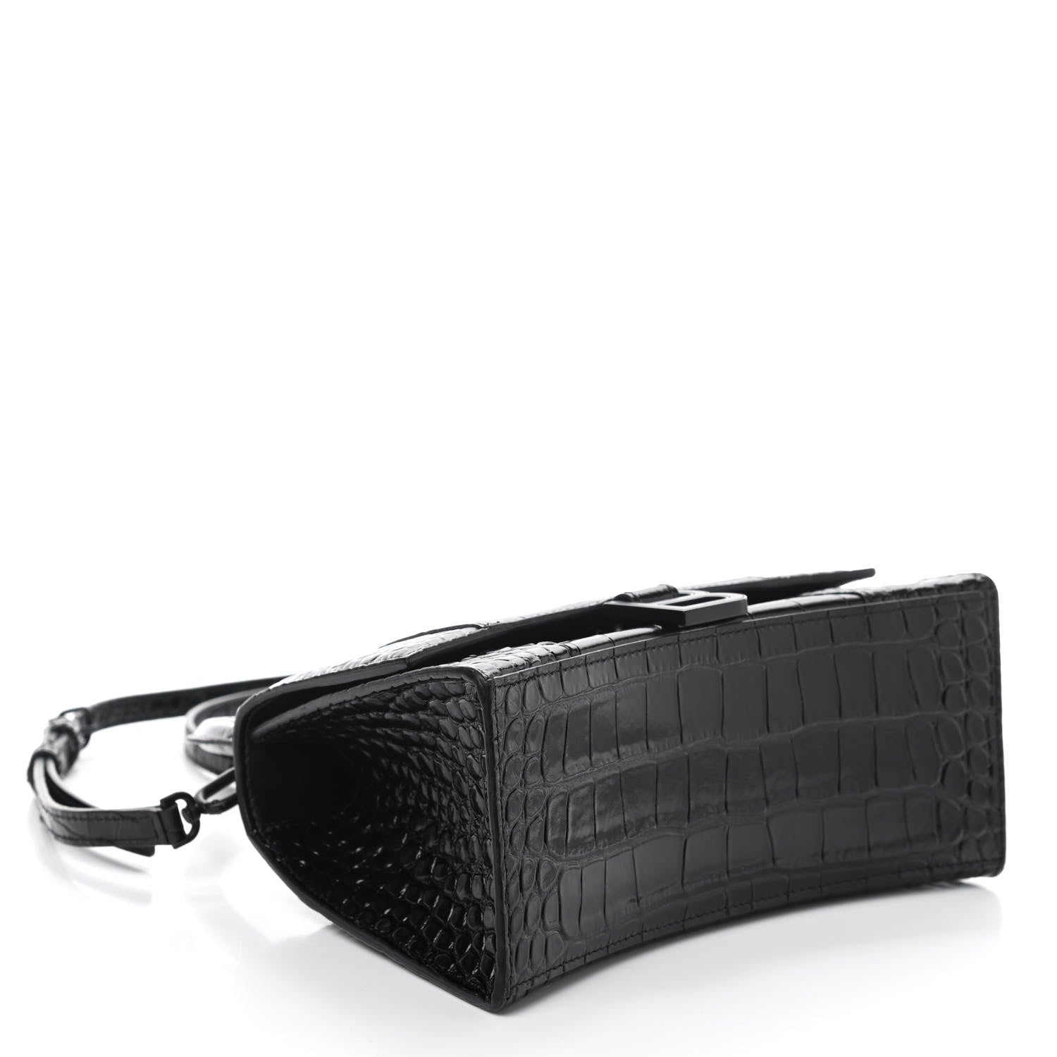 Balenciaga Shiny Calfskin Monochrome Crocodile Embossed Small Hourglass Top Handle Bag Black 4 of 8