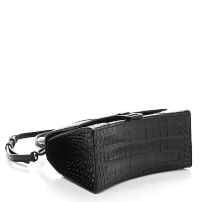 Balenciaga Shiny Calfskin Monochrome Crocodile Embossed Small Hourglass Top Handle Bag Black 4 of 8