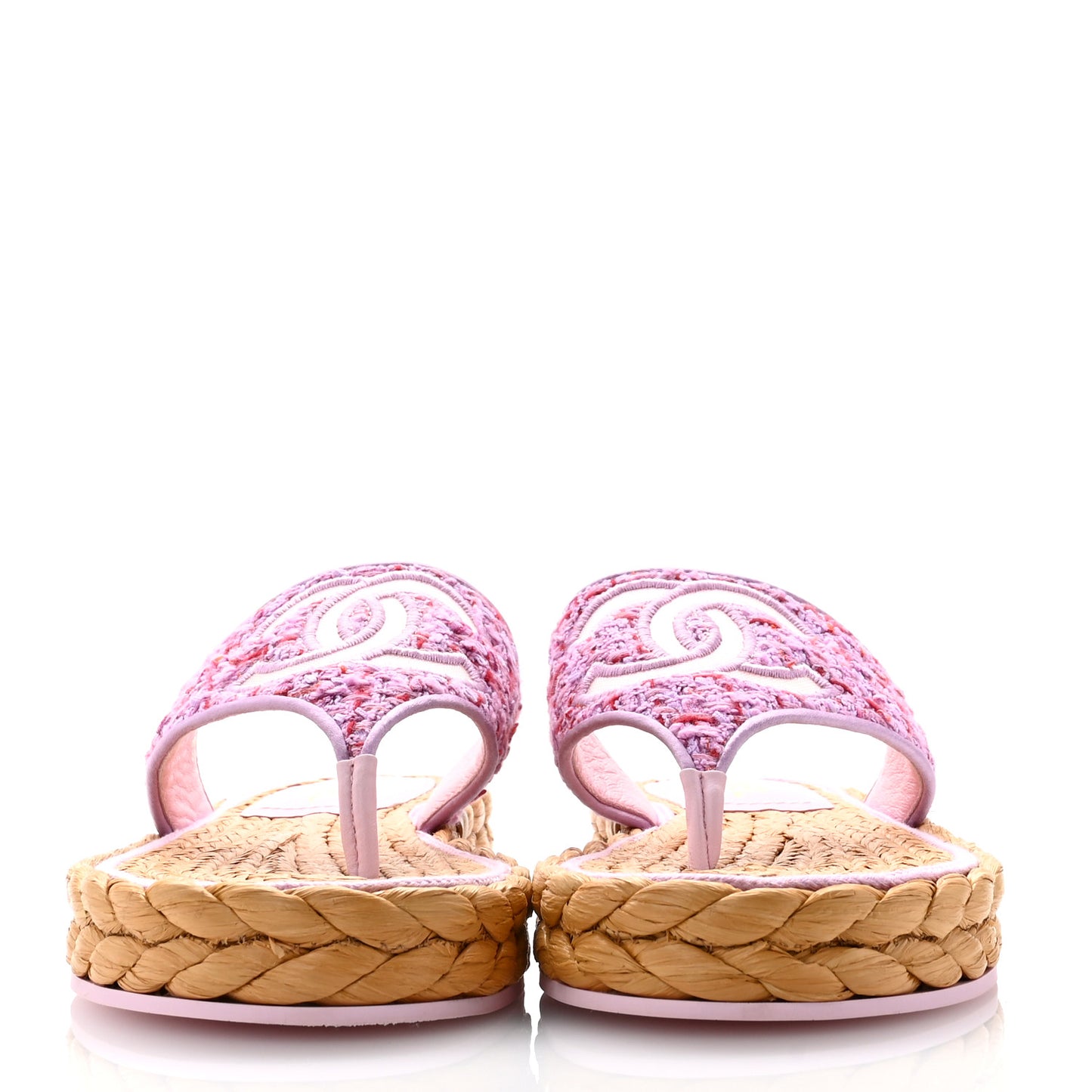 Tweed Mesh Satin CC Thong Sandals 38.5 Light Purple Pink Red