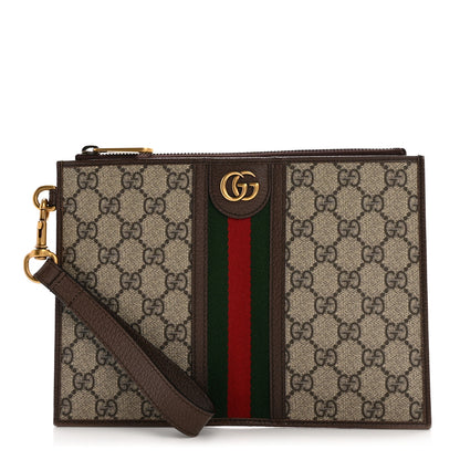 Gucci GG Supreme Monogram Web Ophidia Wristlet Pouch Brown 1 of 10