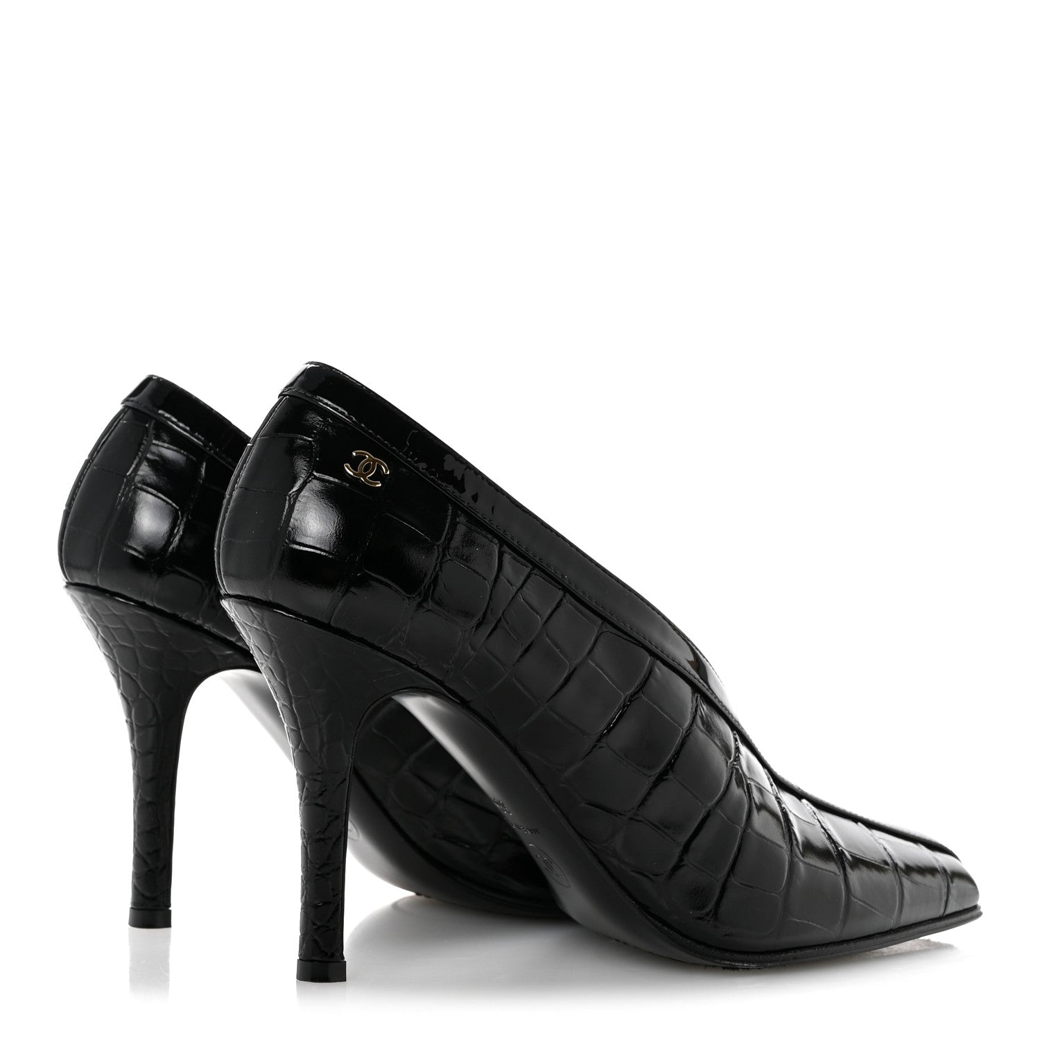 Chanel Crocodile Embossed Patent Calfskin Pumps 38 Black 5 of 11