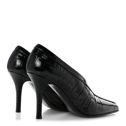 Chanel Crocodile Embossed Patent Calfskin Pumps 38 Black 5 of 11
