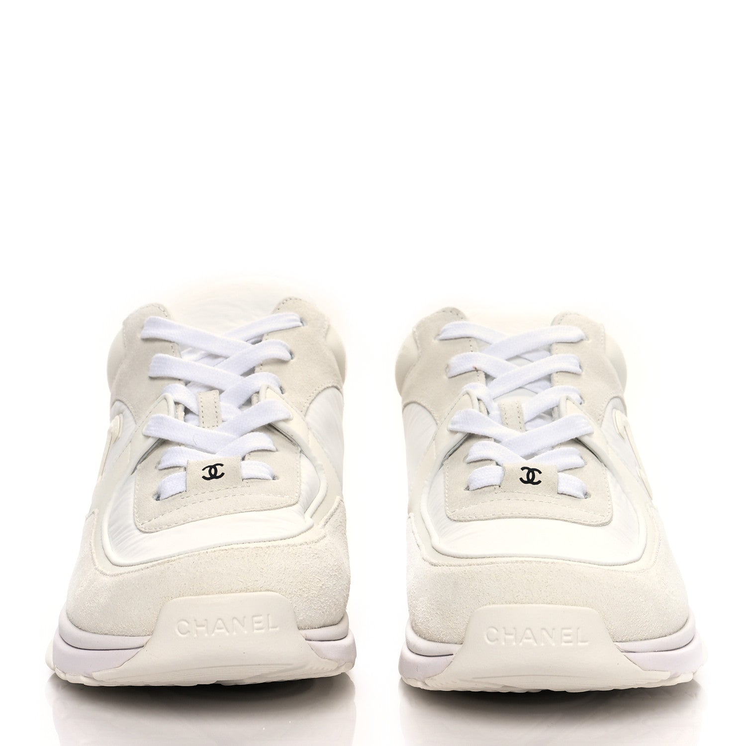 Chanel Nylon Calfskin Suede Fabric CC Sneakers 39.5 White 2 of 8