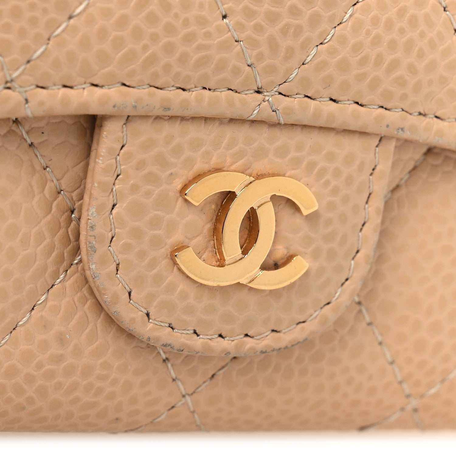 Chanel Caviar Quilted Flap Card Holder Wallet Beige 9 of 13