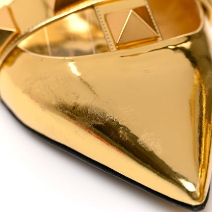 Valentino Garavani Metallic Patent Roman Stud Ankle Strap Flat Mules 41 Antique Brass 9 of 12